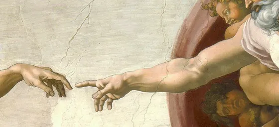 The hands of God and Adam almost touching
